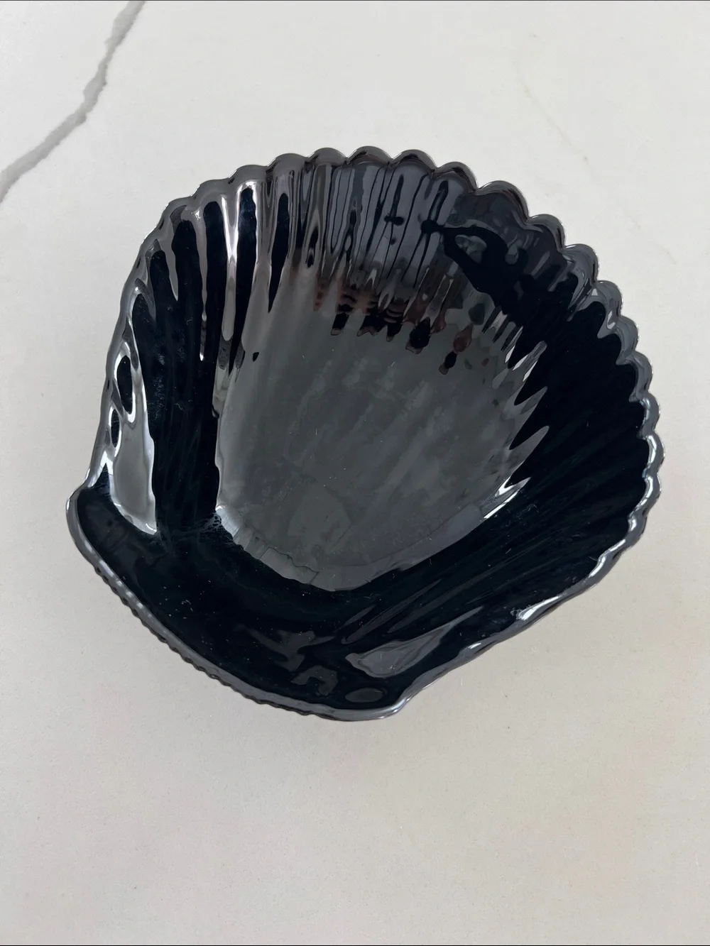 Scalloped Black Glass Shell Bowl